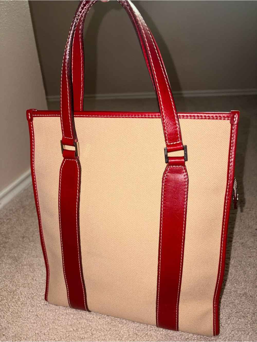 Authentic Burberry Blue Label Canvas Tote Bag with Red Trim (COA ATTACHED) - Picture 4 of 11